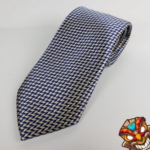 Smith & Rutherford London Geometric Pattern Tie Silver Blue Silk 3.5x58 EUC
